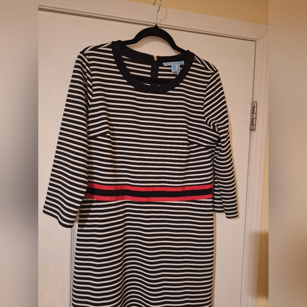 Draper James Size Large Black and White Striped Dress with Red Accent - Picture 2 of 4